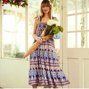 Caroline Constas Maxi Dress 100% Cotton Purple Blue Print NEW!